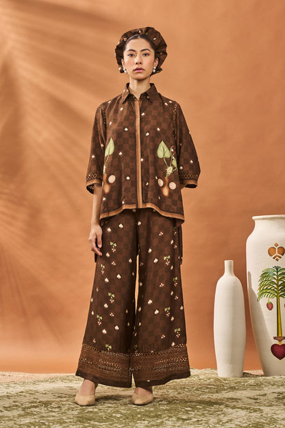 BROWN CHECKERS BLOOM TUNIC SET