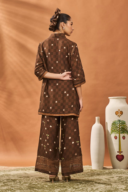 BROWN CHECKERS BLOOM TUNIC SET