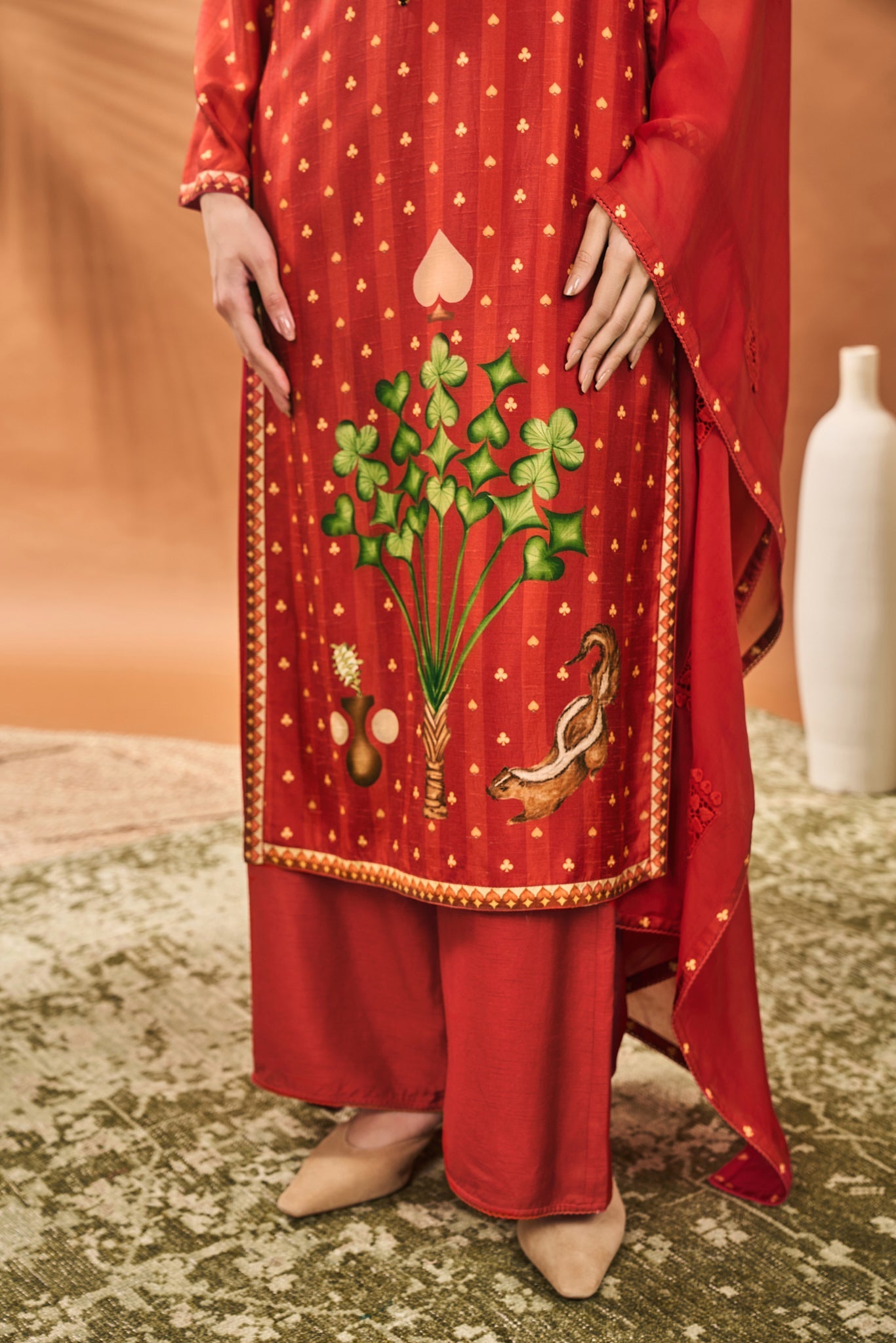 RUST STRIPED ALL FOURS KURTA SET