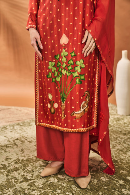 RUST STRIPED ALL FOURS KURTA SET