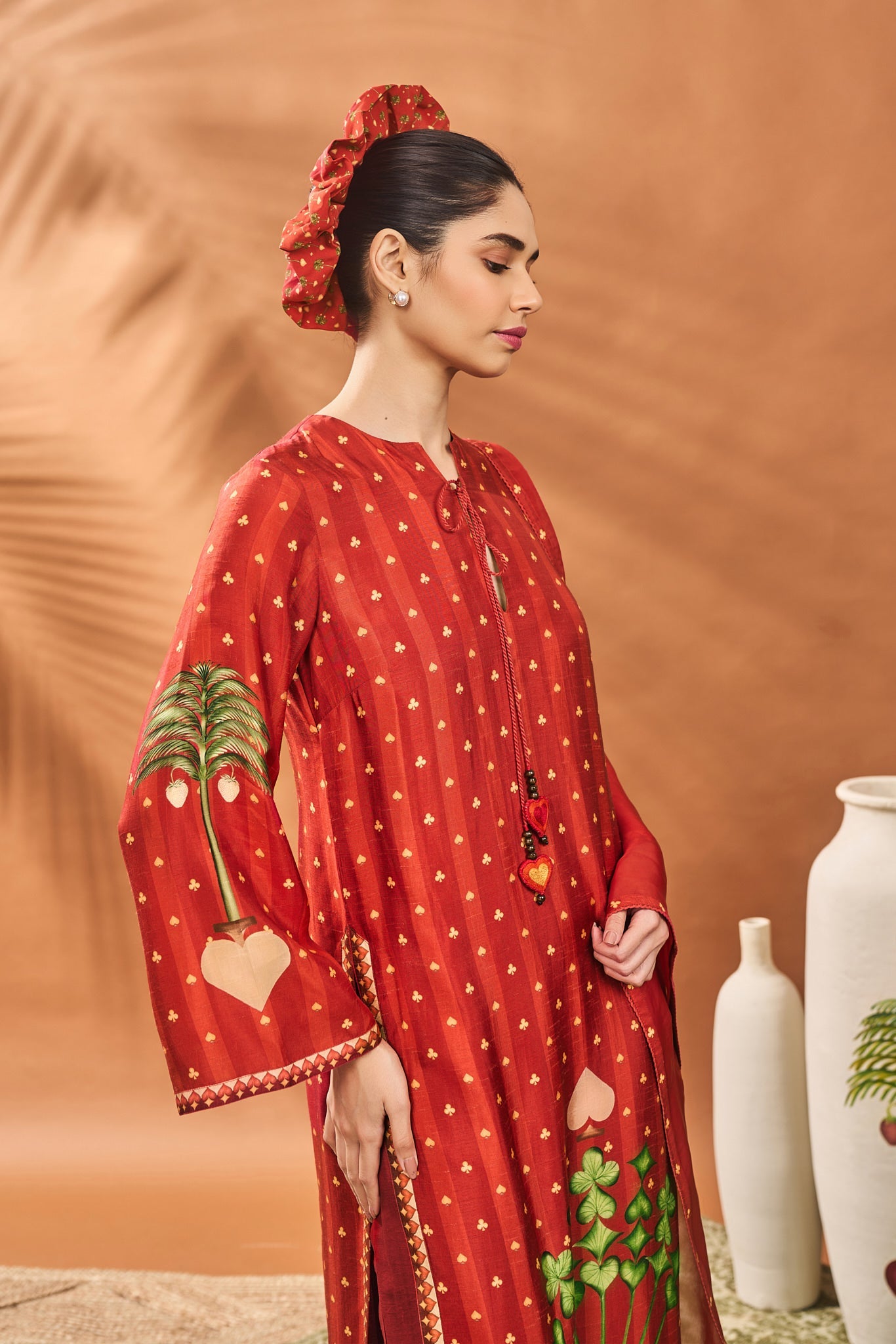RUST STRIPED ALL FOURS KURTA SET