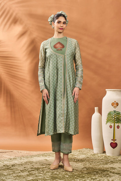 SAGE GREEN TREE OF HEARTS ANGRAKHA KURTA SET