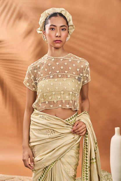 SAGE GREEN STRIPED ALL FOURS SAREE