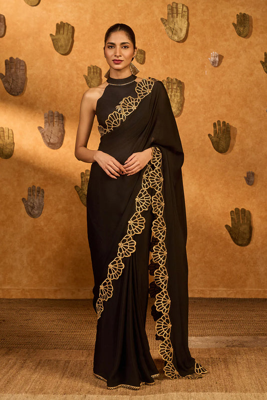 Black Windrose Saree