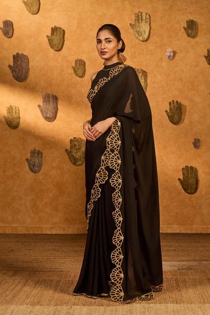 Black Windrose Saree