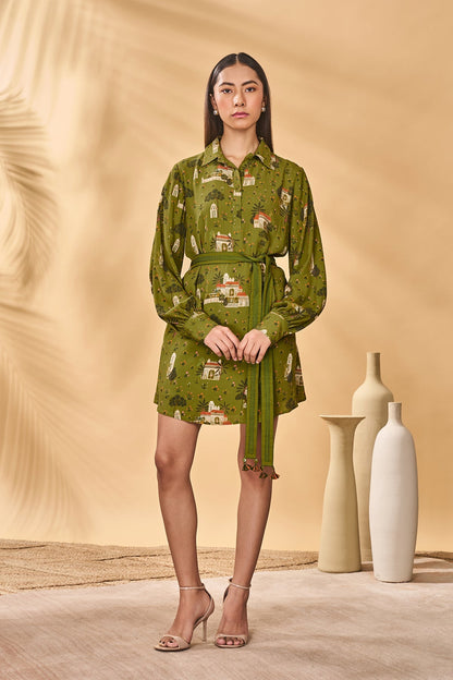 Olive Miniature Dreams Shirt Dress