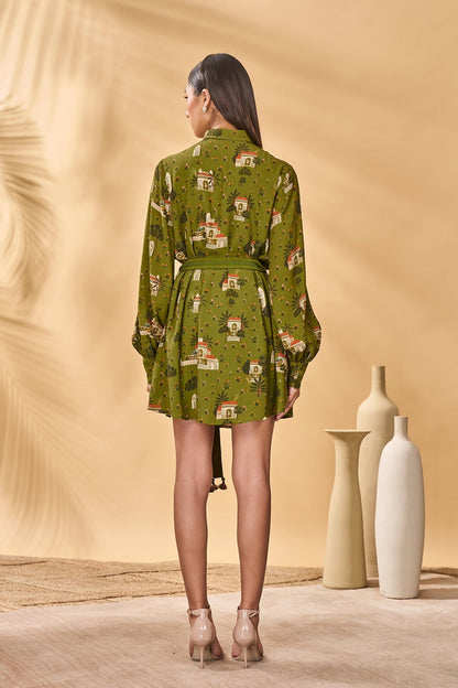 Olive Miniature Dreams Shirt Dress