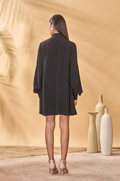 Black Trellis Palm  Khadi Shirt Dress