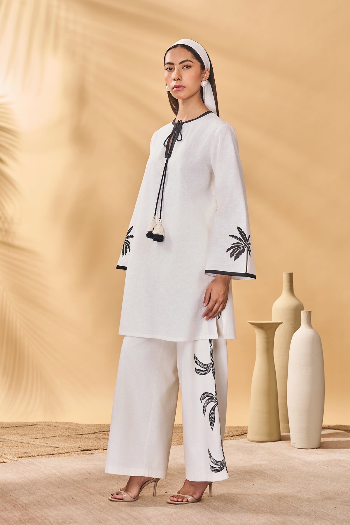 Ivory Trellis Palm Trouser Set
