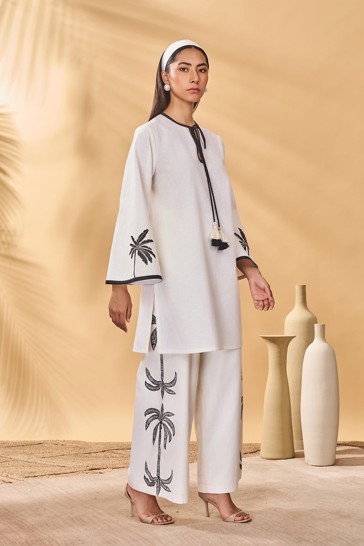 Ivory Trellis Palm Trouser Set
