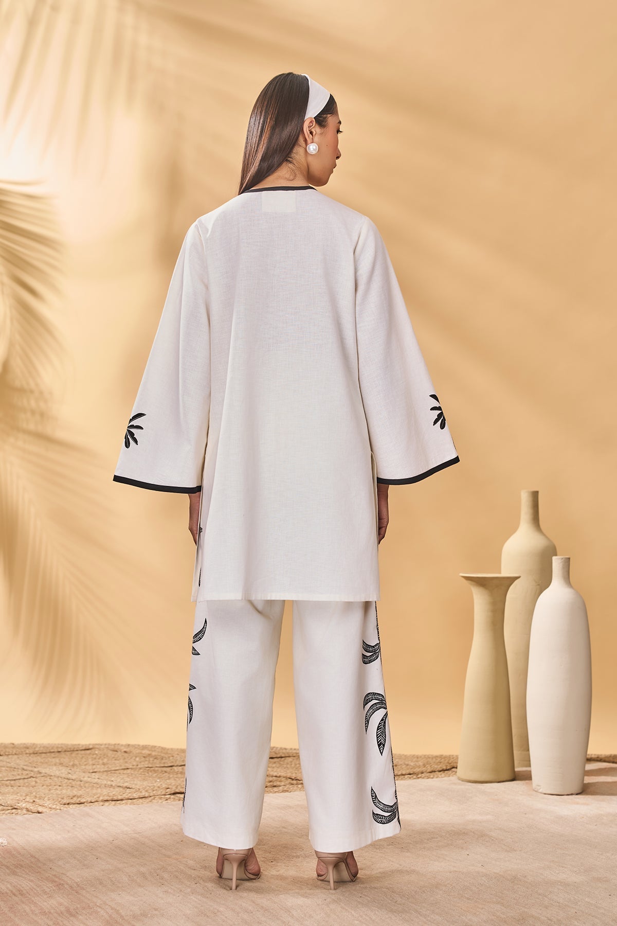 Ivory Trellis Palm Trouser Set