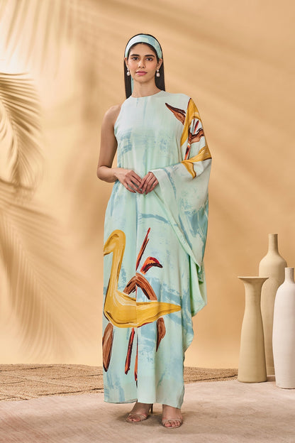 Blue Feathered Asymmetrical Kaftan