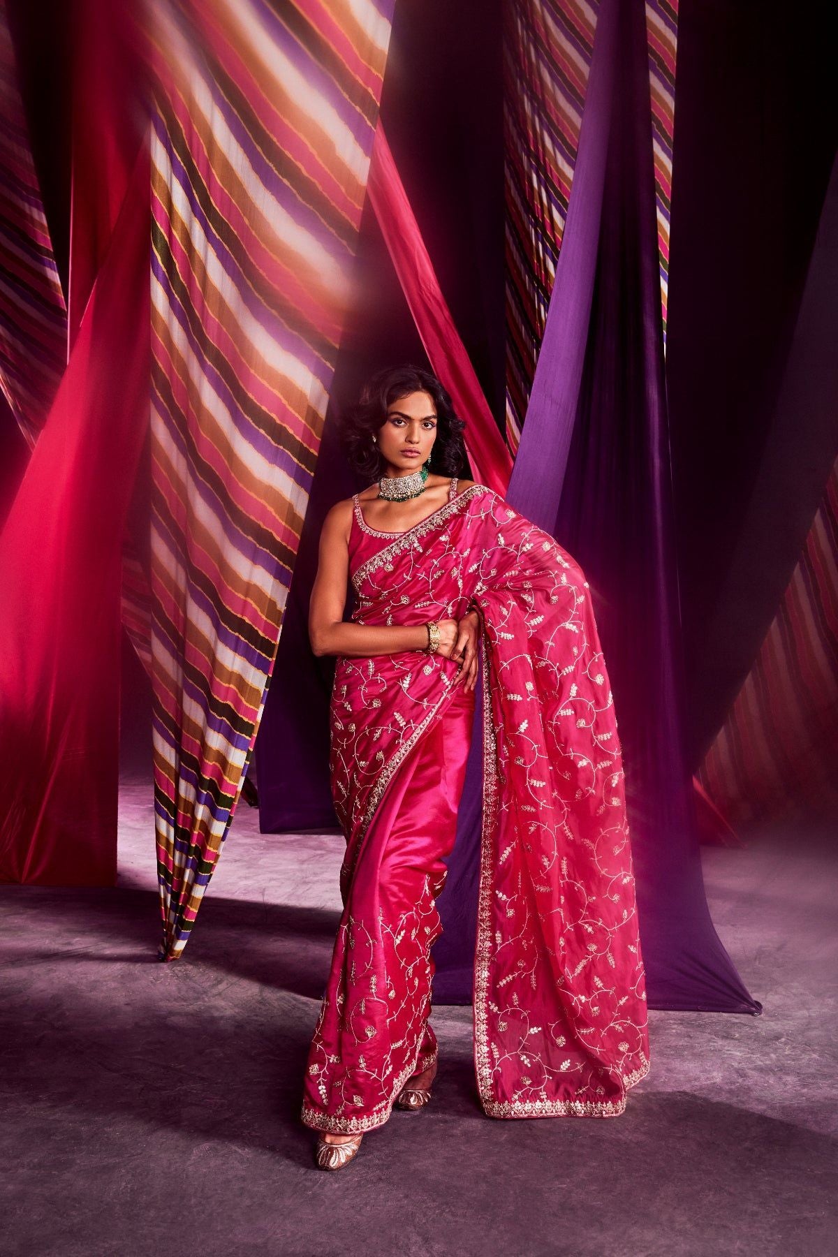 Rani Pink Saree With Blouse