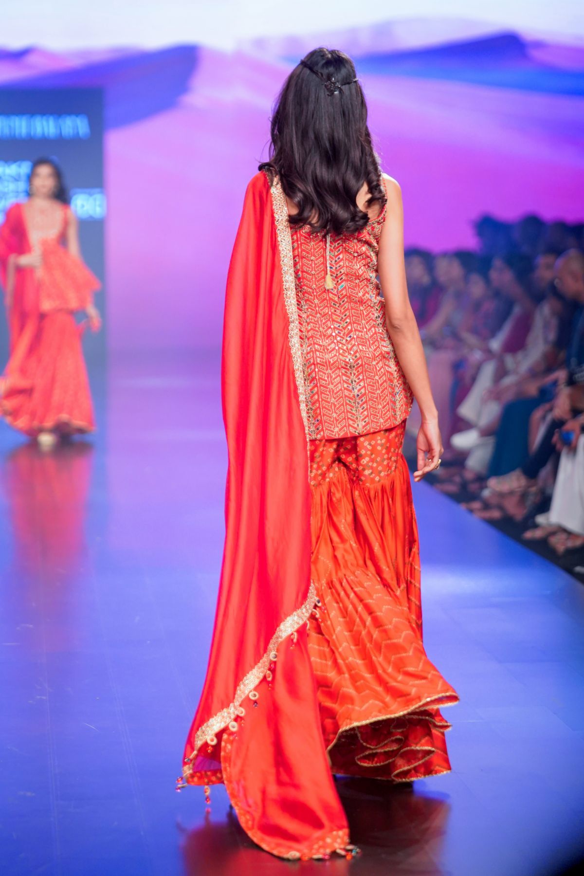 Surkh laal Strappy Short Kurti Paired With Printed Gharara & Dupatta