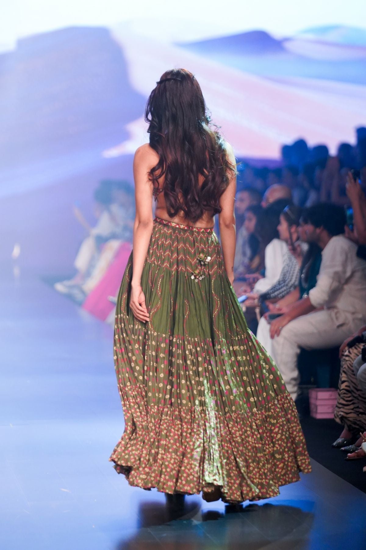 Kacha Aam Coin and Resham Work Yolk Tiered Dress