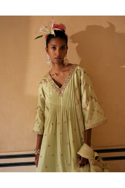 Mint Silk Anarkali Paired With Pants & Dupatta