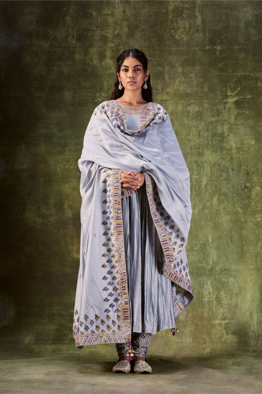 Grey 0'neck Anarkali Set