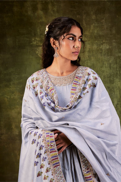 Grey 0'neck Anarkali Set