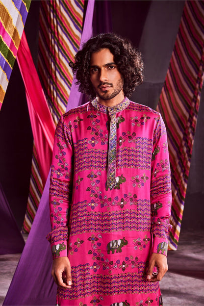 Pink Printed Kurta With Pants
