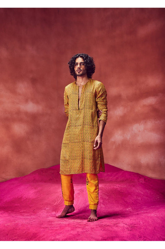 Yellow Printed Kurta With Joggers