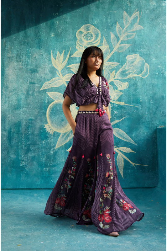 Wine Printed Pant Set