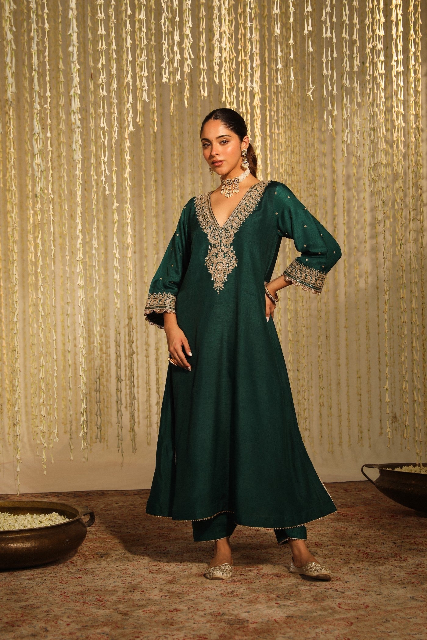 Mysha - Emerald Green  Long Choga with Salwar