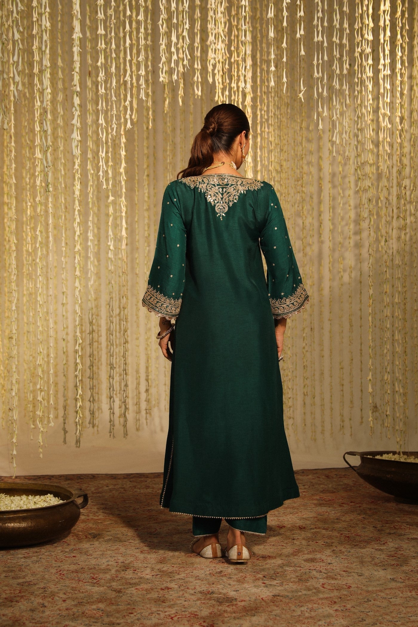 Mysha - Emerald Green  Long Choga with Salwar
