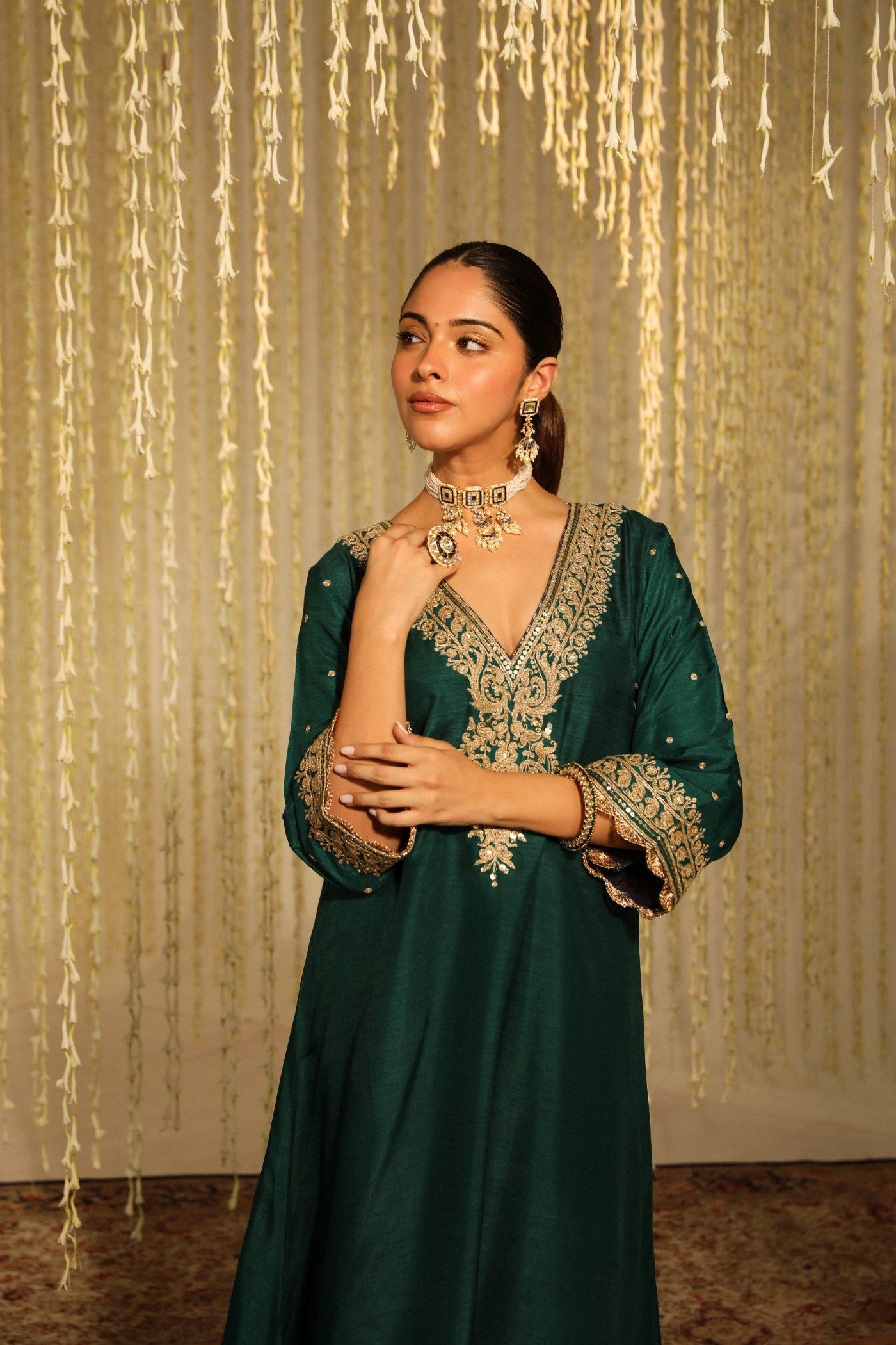 Mysha - Emerald Green  Long Choga with Salwar