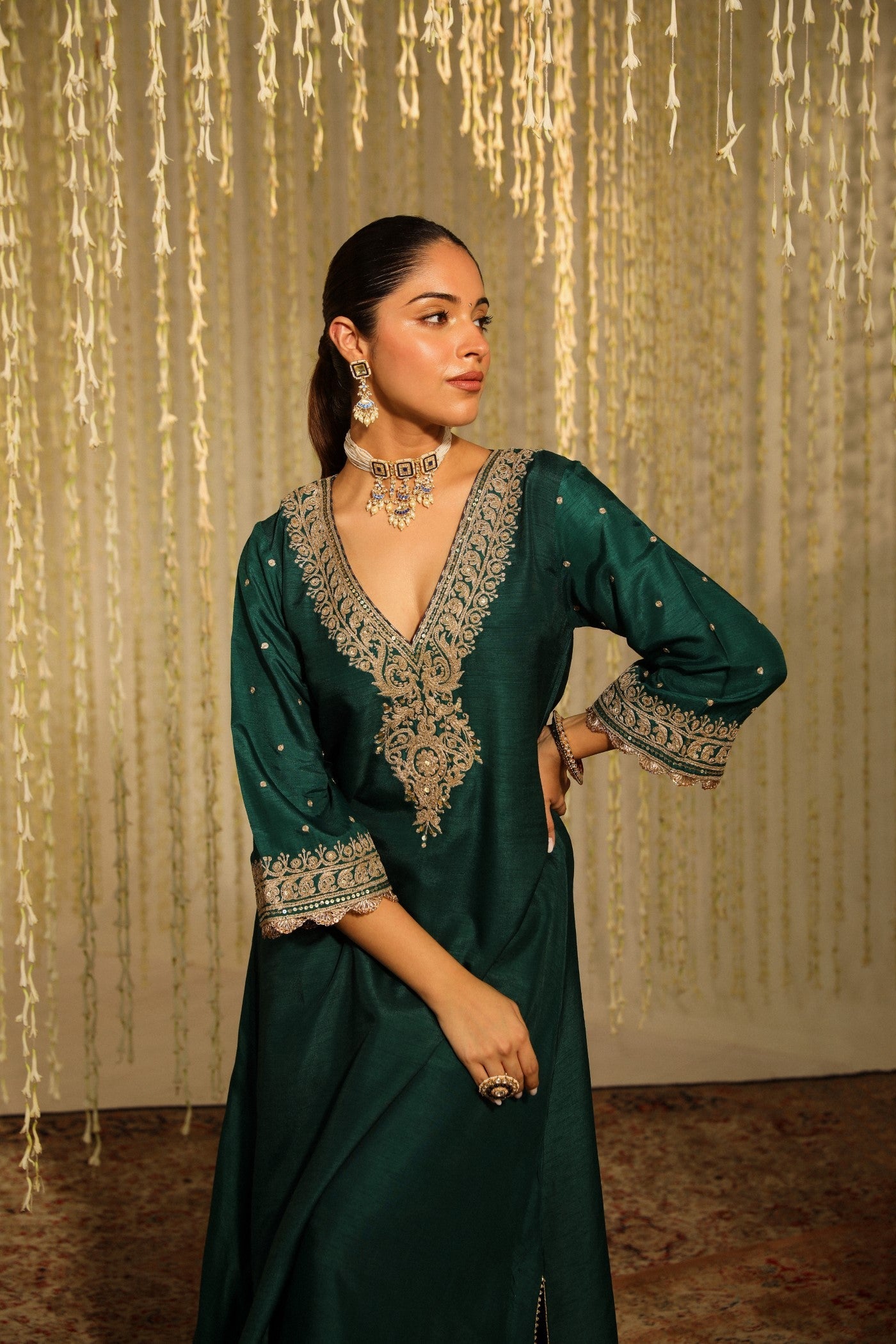 Mysha - Emerald Green  Long Choga with Salwar