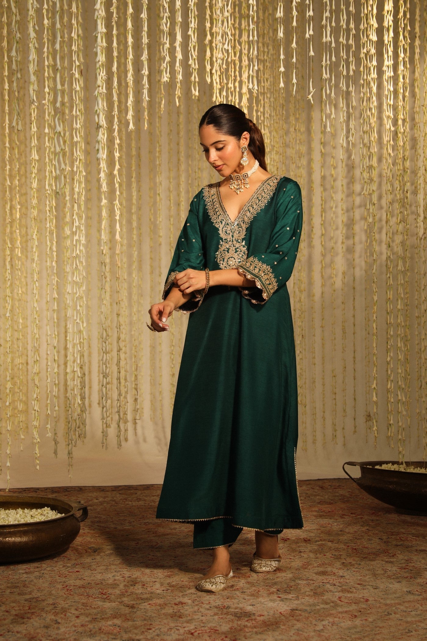 Mysha - Emerald Green  Long Choga with Salwar