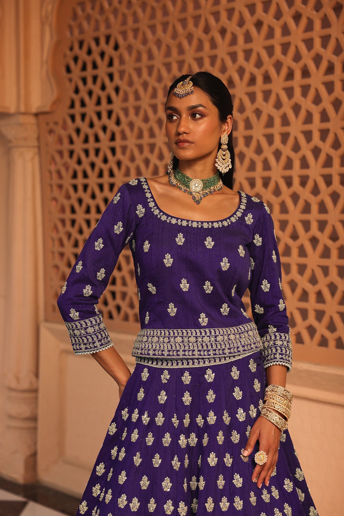 Aasmaa - Purple Lehenga with Choli and Dupatta