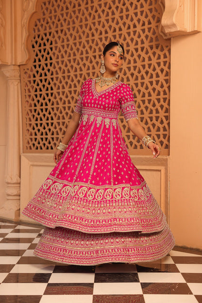 Naila - Hotpink Anarkali with  Lehenga and Dupatta