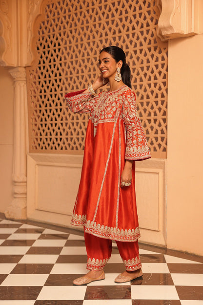 Aiman - Short Knee Length Choga with Salwar and Khada Dupatta