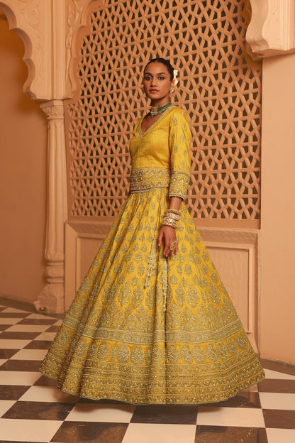 Noorali - Mustard Lehenga with Choli and Dupatta