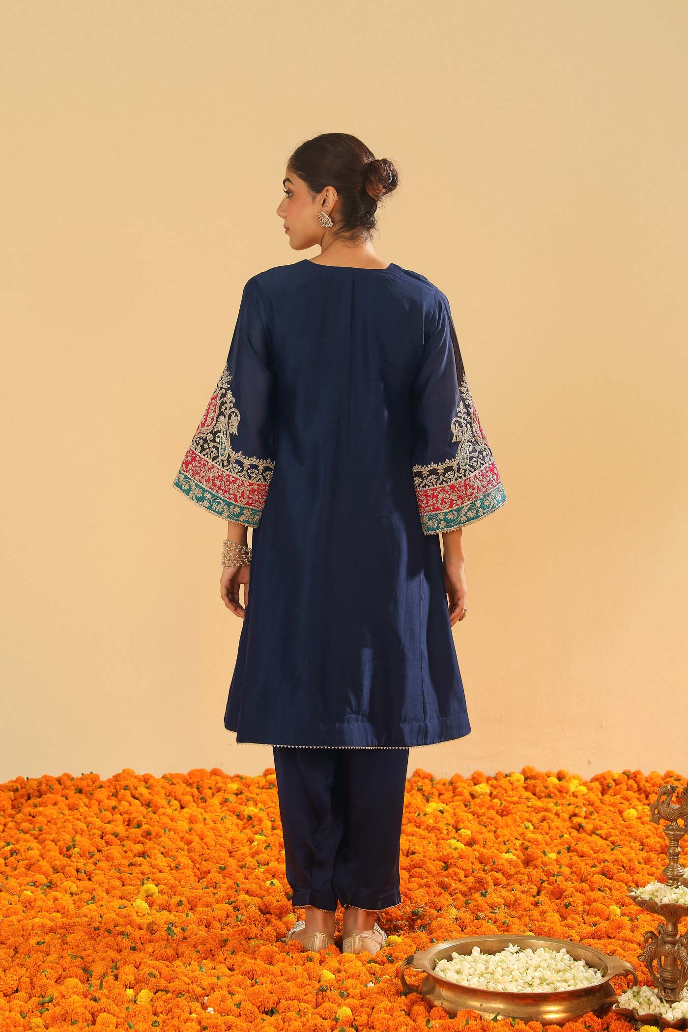 Mehrish - Dark Blue Short Kalidaar Chauga with Salwar