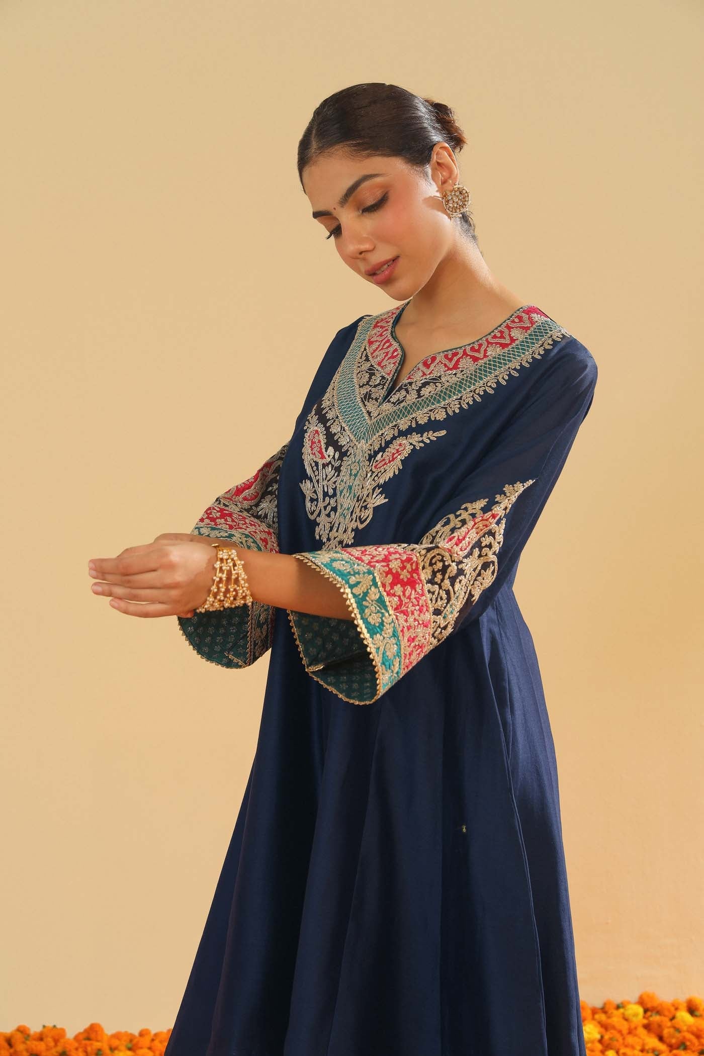 Mehrish - Dark Blue Short Kalidaar Chauga with Salwar