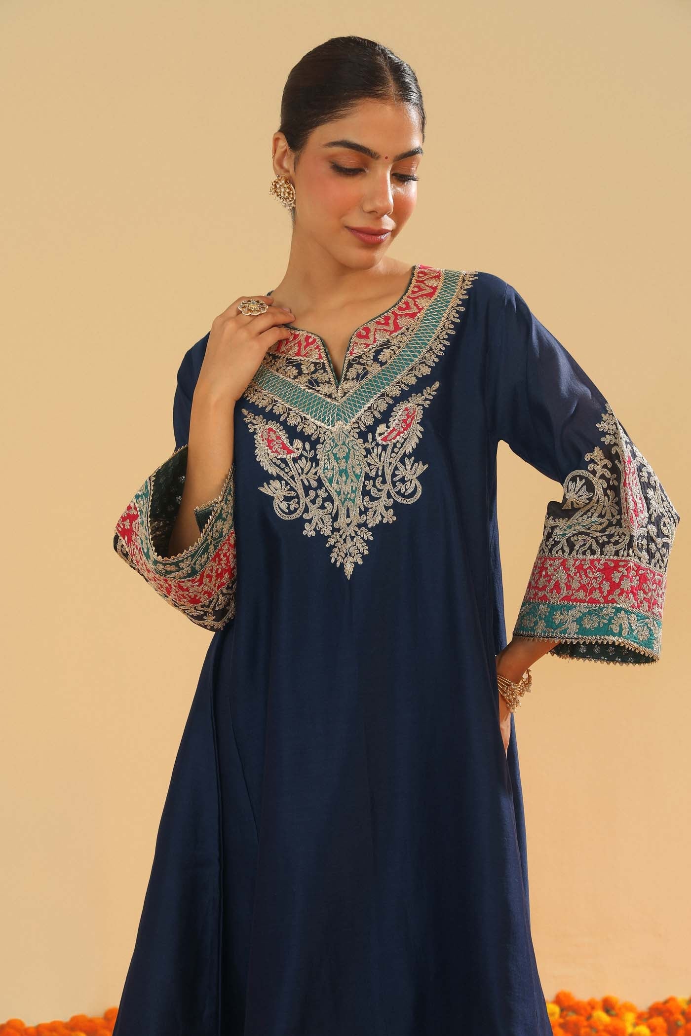 Mehrish - Dark Blue Short Kalidaar Chauga with Salwar