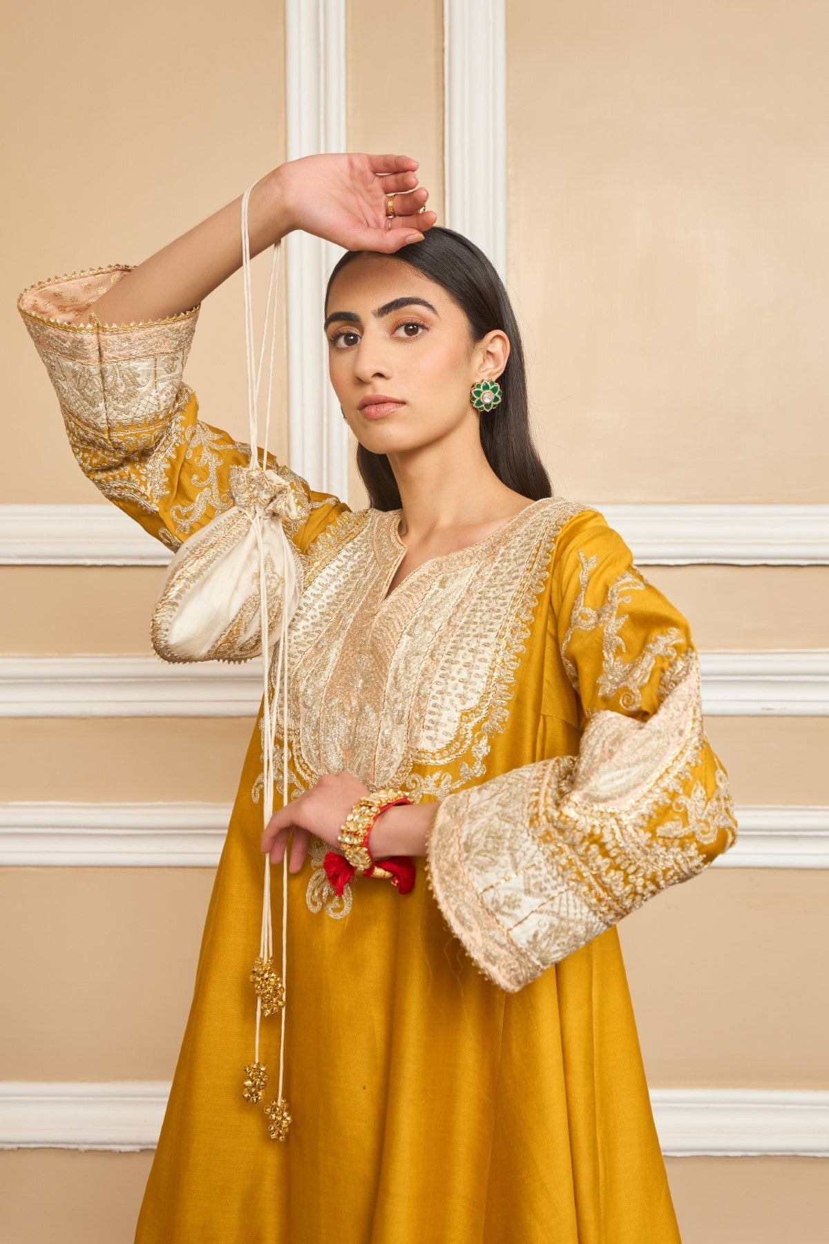 Shraddha Gurung in Mohsina - Glaze Mustard Short Kalidaar Choga with Salwar
