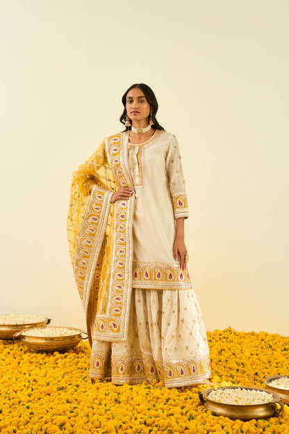 Tina Kakkad In Shabina- Daisy Ivory  short kurta with garara and dupatta