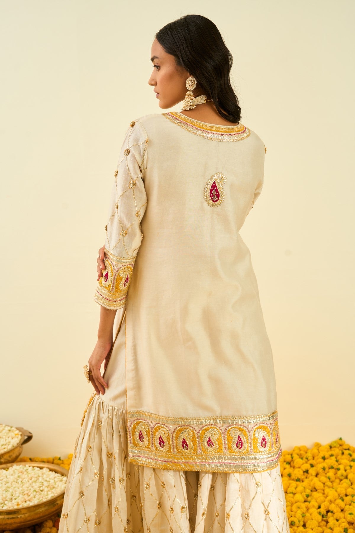 Tina Kakkad In Shabina- Daisy Ivory  short kurta with garara and dupatta