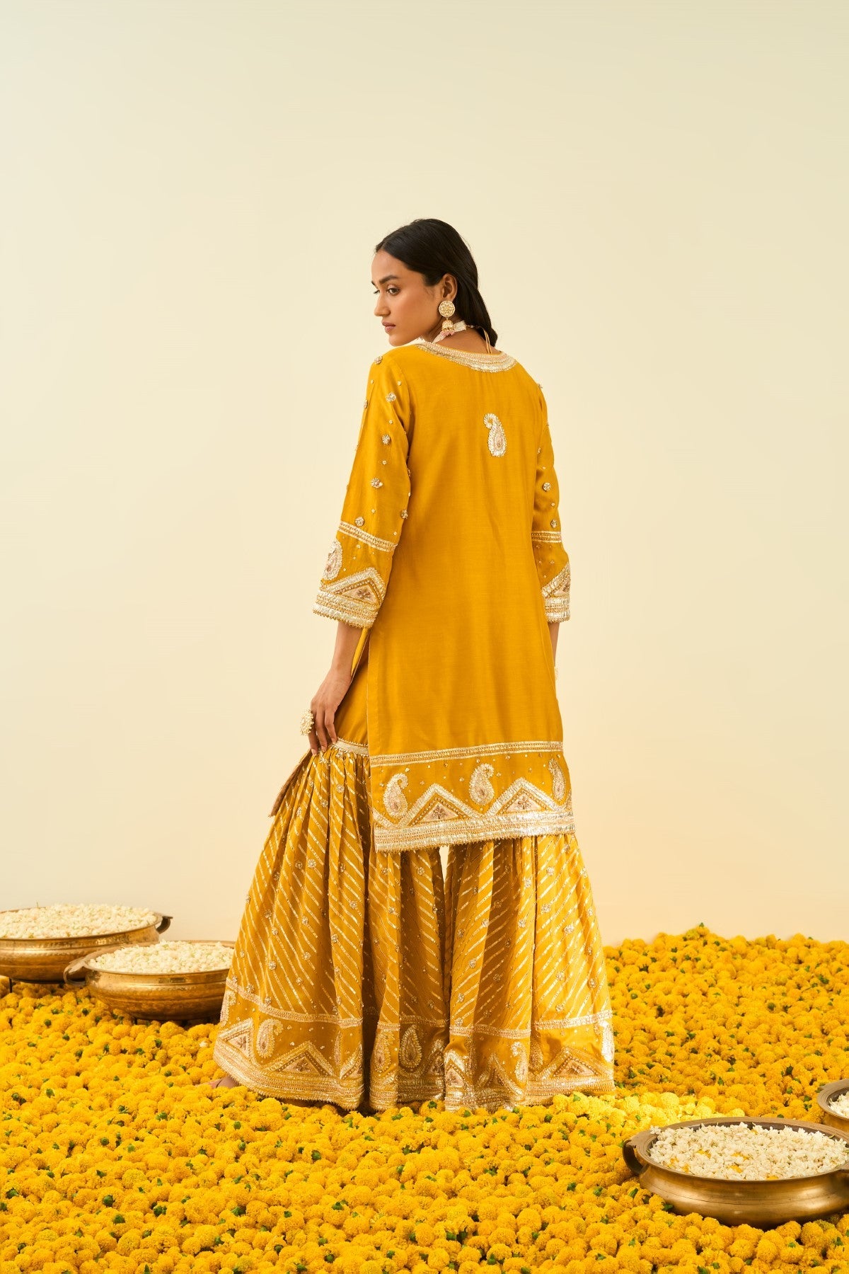 Shafna- Glaze Mustard  short kurta with garara and dupatta