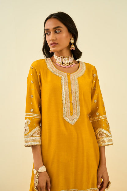 Shafna- Glaze Mustard  short kurta with garara and dupatta