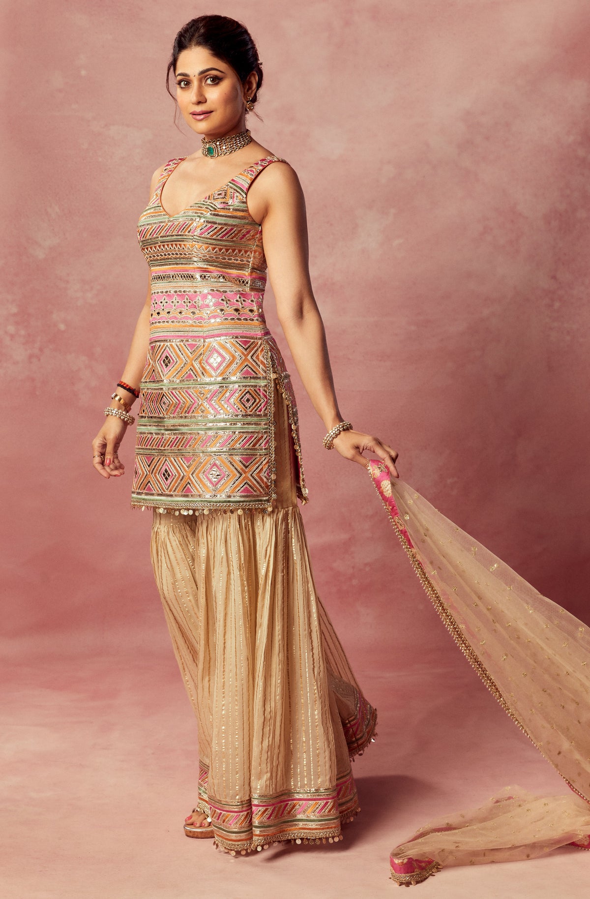 Shamita Shetty in Krishi Sharara Set