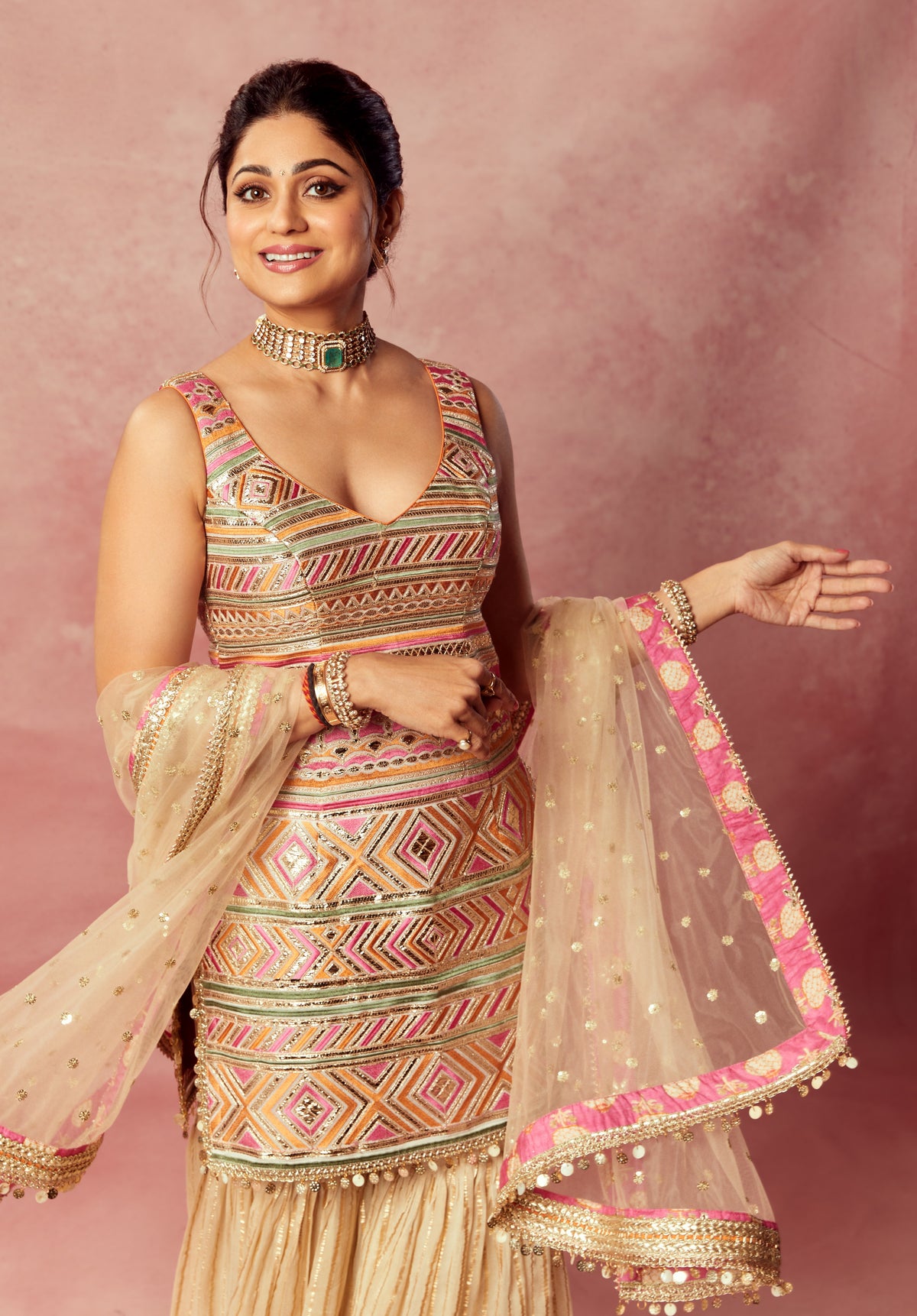 Shamita Shetty in Krishi Sharara Set