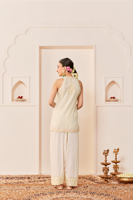 MIRAL - DAISY IVORY SHORT KURTA WITH FARSI SALWAR AND DUPATTA