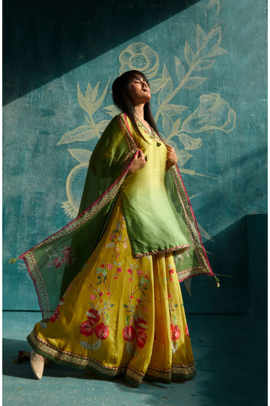 Yellow Printed Sharara Set