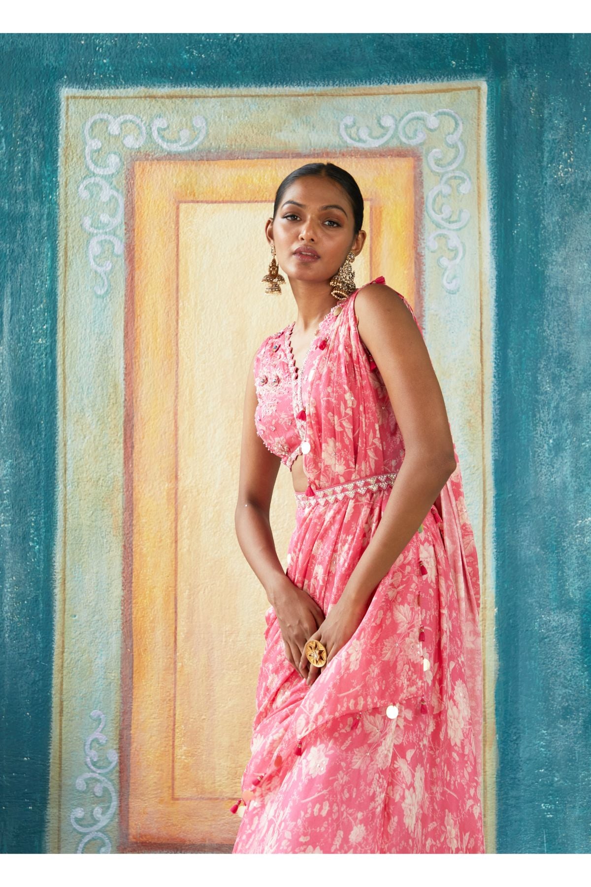 Pink Printed Draped Saree