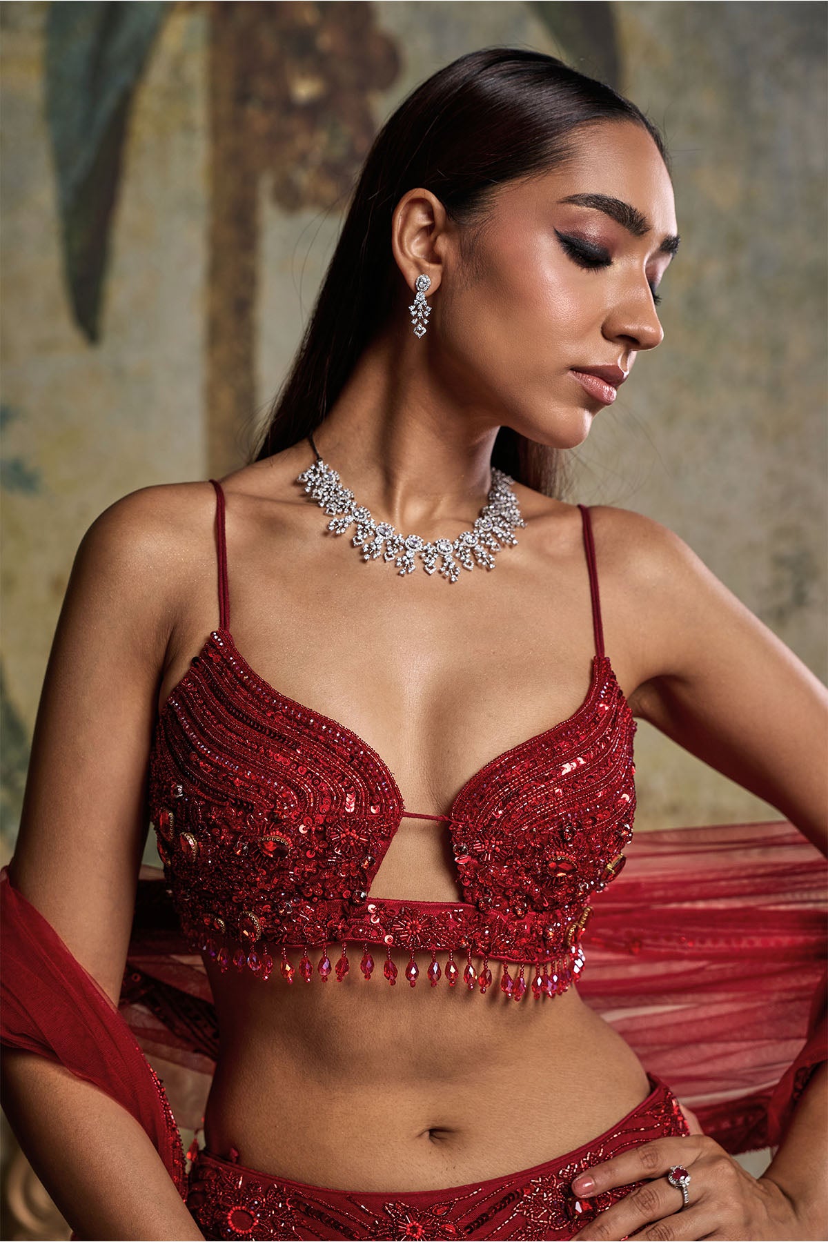 RED EMBELLISHED LEHENGA SET