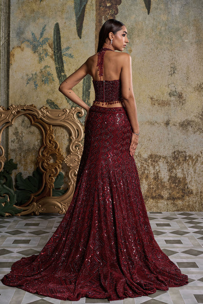 MAROON EMBELLISHED MERMIAD SET