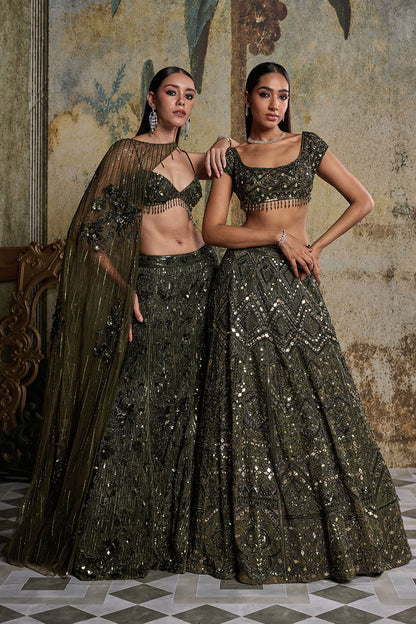 ALGAE GREEN EMBELLISHED LEHENGA SET